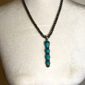 Silver beaded and 4 stone turquoise necklace 11 inches long total NWOT